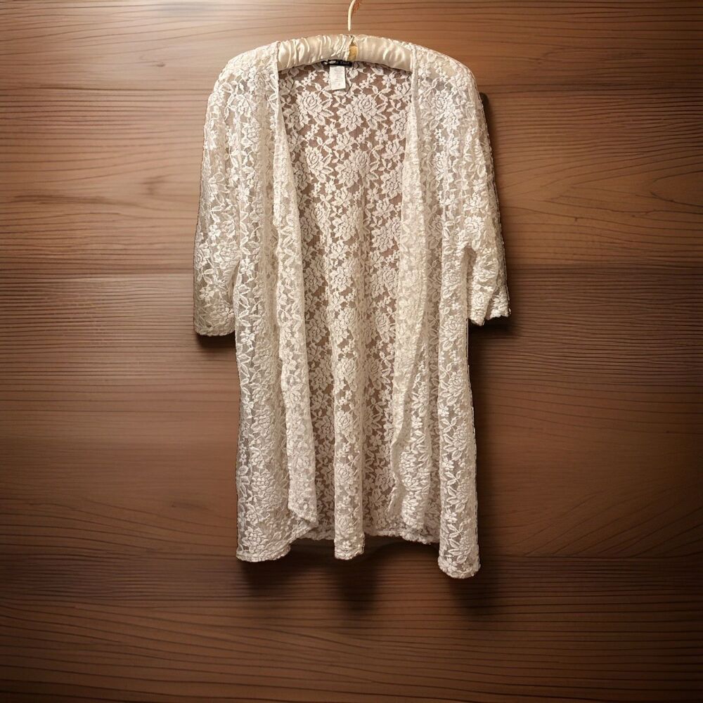 Women’s Double Take White Lace Kimono Cardigan Sheer Boho Duster Size 2X